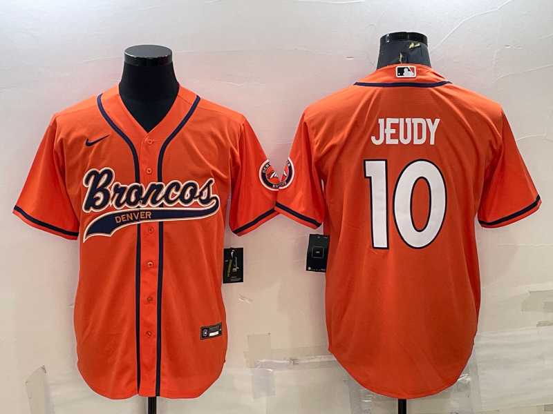 Mens Denver Broncos #10 Jerry Jeudy Orange Stitched Cool Base Nike Baseball Jersey